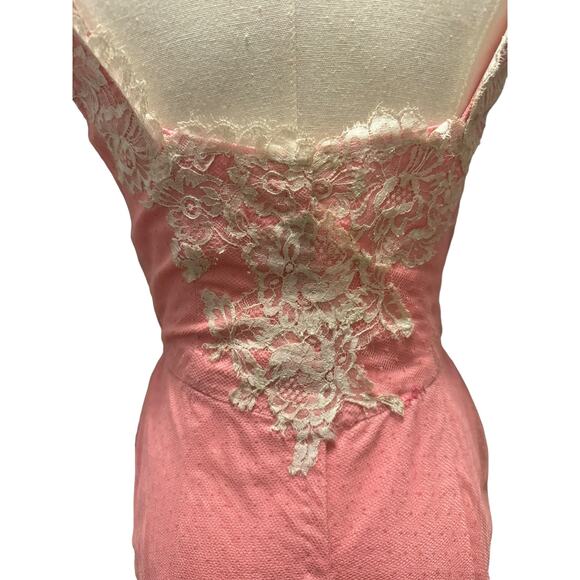 American vintage 50’s Pink Lace netting overlay shelf bust dress size X Small - Picture 9 of 16